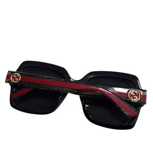 Gucci Women's Sunglasses with Black Frame and Red & Green Accents With Gold Logo